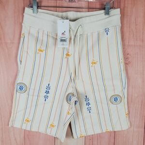 Staple Men Sweat Short Sz XS Cream Striped Floral Super Stretch Drawstring Waist